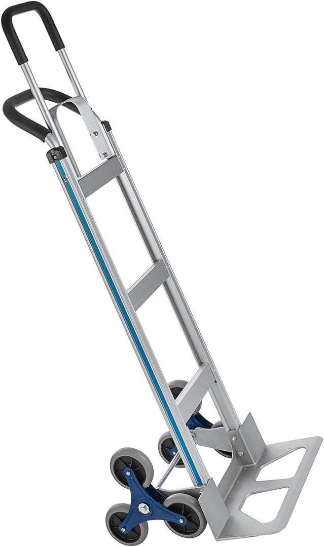2 in 1 Aluminum Hand Truck 650 lb Capacity, Heavy Duty Stair Climbing Cart with 6 Wheels, Convertible Hand Truck and Dolly with Loop Handle
