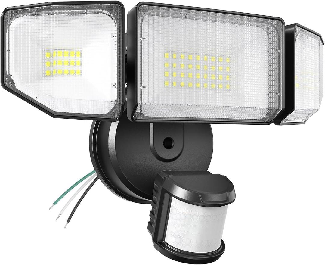 Abovizo 85W Motion Sensor Outdoor Light, 8500LM Ultra-Bright LED Security Light with 3 Adjustable Heads, IP65 Waterproof Dusk to Dawn Flood Light for Garage, Yard, and Driveway, 6500K Daylight, Black