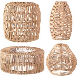 Baquler 4 Pcs Lamp Shade Pendant Light Shade Woven Lampshade Hanging Replacement Light Covers Boho Lamp Cover Home Decor, Farmhouse Rustic Wall Sconces for Table Lamps Floor Lamps