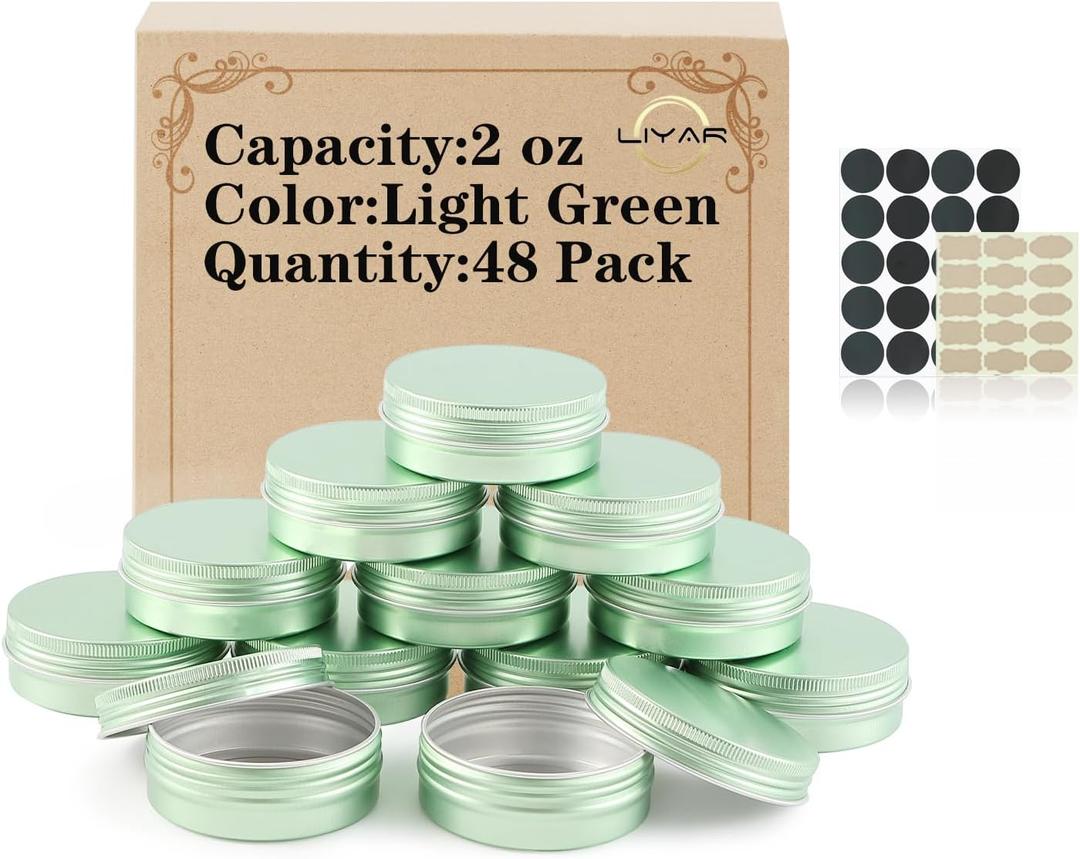 2 oz Tins with Lids for Salve 48 Pack, Aluminum Jars Container Salve Tins Versatile Small Containers, Round 2oz Tin with Lids Metal Tin for Balms, Spices, Salves, Crafts(Pale Green)
