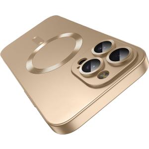 Magnetic Case for iPhone 16 Pro Max with Camera Lens Protector,Compatible with Magsafe,Full Protection Slim Anti-Scratch Soft Silicone Bumper Metallic Phone Case for iPhone 16 Pro Max Gold