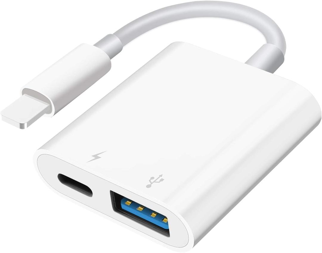 SUNTRSI USB Camera Adapter, Portable USB 3.0 Female OTG Adapter for iPhone, iPad to USB Adapter with Charging Port, No Application, Plug and Play