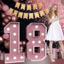 Marquee Numbers Pink 18th-Birthday Decorations: Large 3ft Light Up Number Rose Gold 18 Birthday Decoration for Boy Girl 18 Year Old Teen Birthday Party Decor Backdrop Anniversary Big Mosaic Number 18