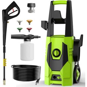 AgiiMan Electric Pressure Washer - 5000PSI Max 3.6GPM Power Washer with 35FT Power Cord, 20FT Hose, Soap Tank, High Pressure Washer Electric Powerd Car Cleaning for Garden, Patios, Yard, Green