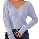 Libsorge Womens V Neck Cardigan Sweaters for Women Leaf Crochet Reversible Sweaters Fall 2025 Sexy Cropped Lightweight Hollow Out Knit Off The Shoulder Long Sleeve Button Pollover Tops Blue, M