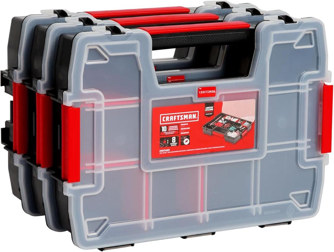 CRAFTSMAN Storage Organizer, Small Parts Organizer, 3-Packs with 10-Compartments, Lid Includes Secure Latch (CMST60964M)