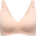 Momcozy Nursing Bras for Breastfeeding, Seamless Pregnancy Maternity Bra Wireless Classic Jelly Strip Support Nursing Bra, 3XL, Color: Oyster Pink