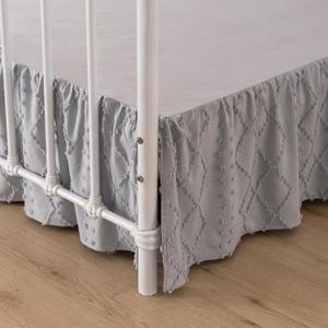 Bed Skirt King Size Ruffled Bed Skirt with Split Corners, 18 Inch Drop Dust Ruffle Bed Skirts with Platform, Boho Tufted Shabby Chic Full Size Bed Skirts, Light Grey