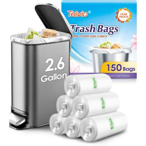 2.6 Gallon 150 Counts Small Trash Bags Garbage Bags by Teivio, Bathroom Trash Can Bin Liners, Small Plastic Bags for home office kitchen, Clear