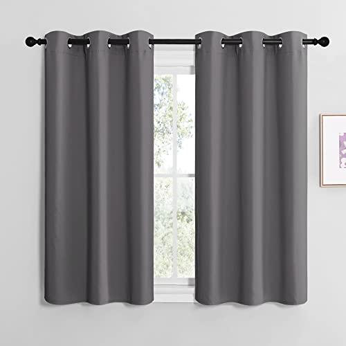 NICETOWN Bedroom Curtains Blackout Drapery Panels, Three Pass Microfiber Thermal Insulated Solid Ring Top Blackout Window Curtains/Drapes (Two Panels, 42 x 48 inches, Gray)