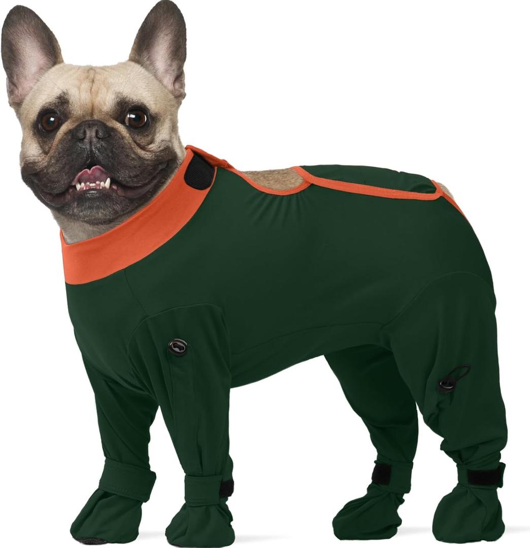 ROZKITCH Dog Onesie with Feet Covered, Prevent Licking & Shedding Recovery Suit, e-Collar Alternative 4-Sleeve with Adjustable Leg Straps, Post-Surgery Bodysuit for Medium Dogs Green M
