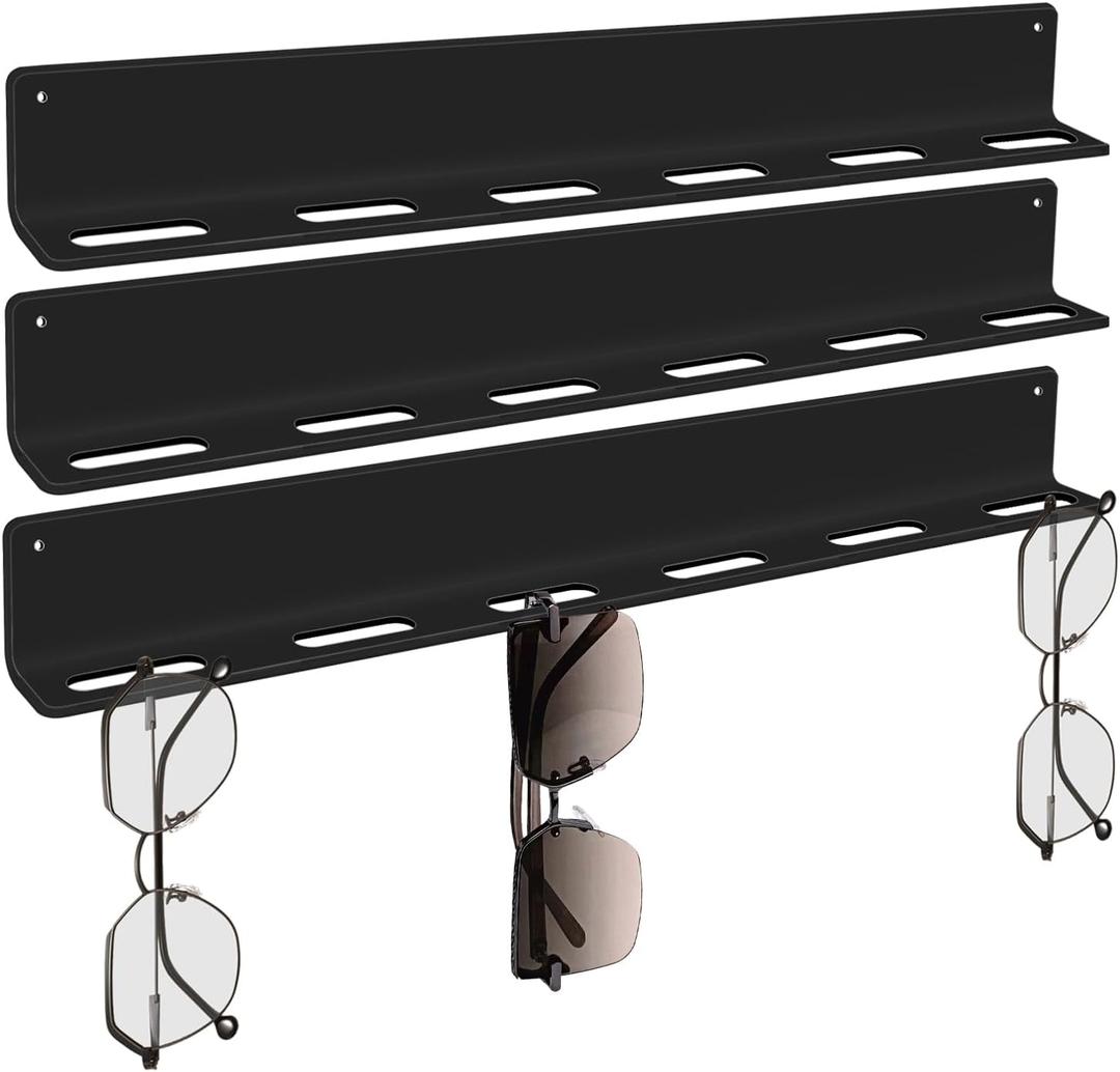 Bigfety Hanging Sunglasses Wall Organizer, Glasses Holder Wall for Display, Acrylic Multiple Eyeglasses Rack 3 Pack, Black