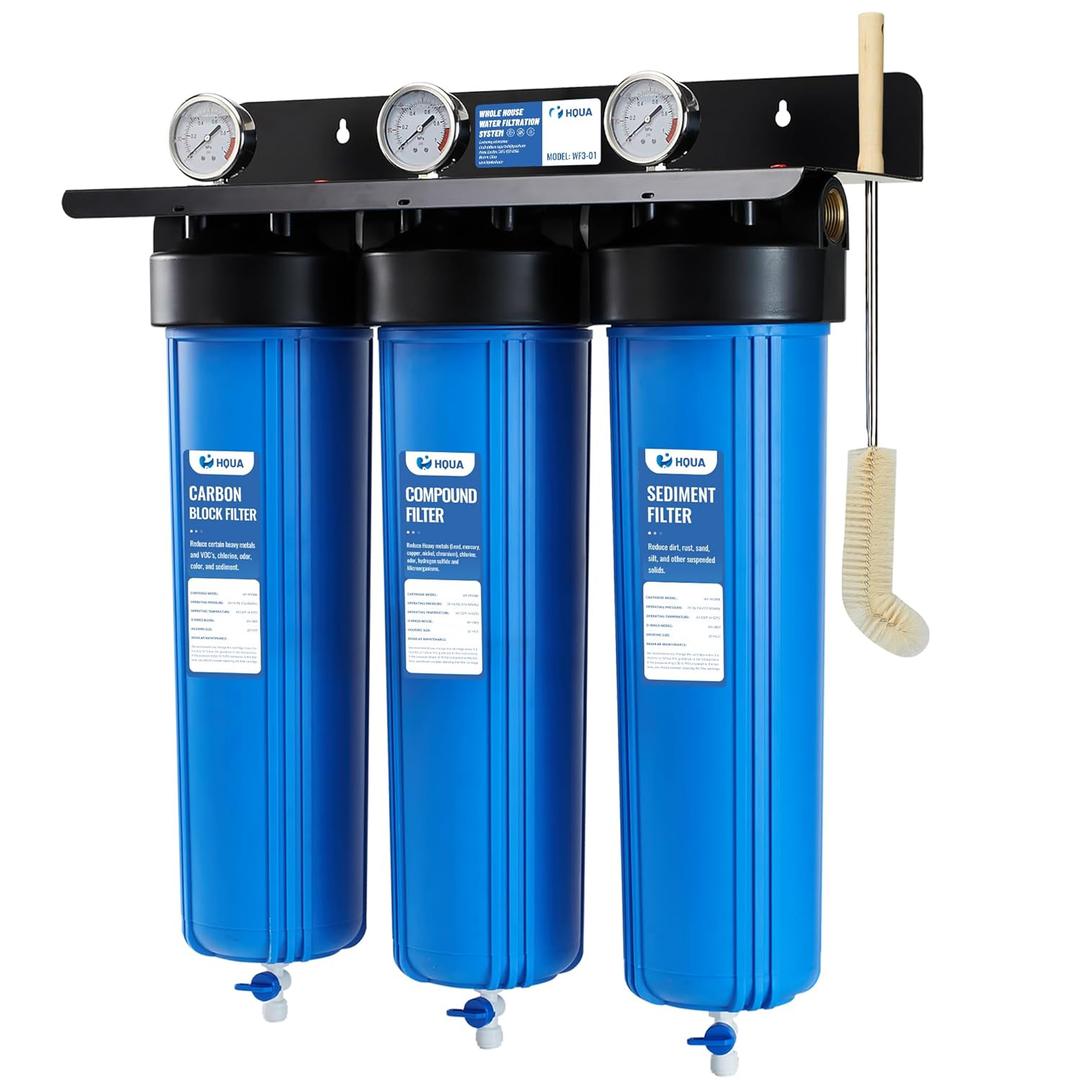 WF3-01 3-Stage Whole House Water Filtration System, Reduces Heavy Metals (Lead, Mercury, Arsenic, Cadmium, Chromium), Chlorine, Sediment, Odor, and VOCs