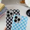 Longlayss for iPhone 11 Pro Max Case Lattice Plaid Checkered Gingham Phone Case Cute Aesthetic Pattern Soft TPU Shockproof Phone Cover for Women Girls (Blue)
