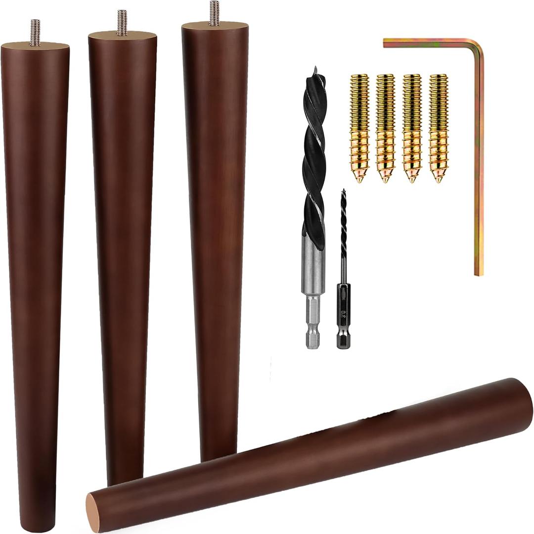 Airy Abode Premium Walnut Wood Furniture Legs, Size: 16 Inches (Full Install Kit) 