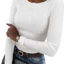 Zeagoo Women's 2025 Summer Fall Long Sleeve Henley T Shirts Button Ribbed Knit Slim Fit Casual Basic Tops Blouse, S