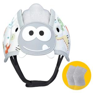 Baby Safety Helmet, Breathable Baby Head Protector for Crawling and Walking, Infant Soft Helmet, Anti-Collision, Ultra-Lightweight, Expandable and Adjustable Age 6m-24m (Gray Dinosaur)