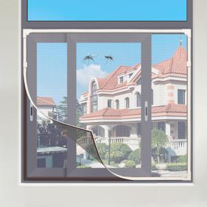 Magnetic Window Screen, DIY Window Screen for House Adjustable Fiberglass Mesh White Frame Grey Net Self Adhesive Easy Installation (35"x57"(89x145cm))