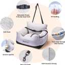 BurgeonNest Dog Car Seat for Small Dogs, Detachable and Washable Cat Carseats Under 25 lbs, Soft Pet Booster Seats with Storage Pockets and Clip-On Leash Portable Car Travel Carrier Bed, Black Grey