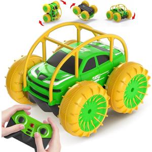 MaxTronic Amphibious Remote Control Car,Rechargeable RC Cars Toy 360 Flips Rotation Stunt Crawler 15KM/H 4WD All Terrain Outdoor Indoor Toy for Kids Boys Girls 3-12 (Green)