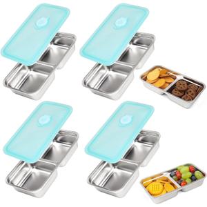 Stainless Steel Snack Containers, 4 Pack Grab and Go Snack Containers Reusable, Double Compartment Food Storage Containers with Lids, Lunch Box Containers for Travel, Outdoor Camping and Daily Use
