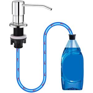 Soap Dispenser for Kitchen Sink, in Sink Soap Dispenser Pump, 47" Silicone Extension Tube Connect to The Soap Bottle Directly, Say Goodbye to Frequent Refills (Chrome)