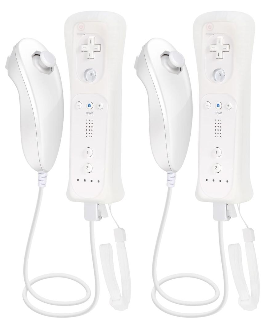 Remote Controller with Nunchunk for Wii and Wii U Games - Remote Controller + Nunchunk for Wii Remotes - Set of 2 (White)
