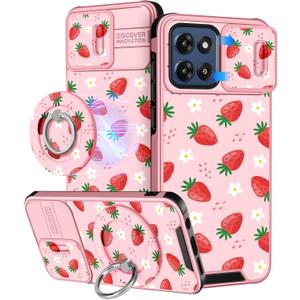 Buleens for Moto G Stylus 2025 Case - Cute Designed with Ring Stand & Camera Cover Women Girls Girly Aesthetic Kawaii Strawberry Teen Phone Cover for Moto G Stylus 5G 2025 Case Compatible with Magsafe