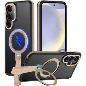 Mondelete 360Spin Magnetic Stand with Silicone Strap for Samsung Galaxy S24 Plus Case[Fit for MagSafe], Mil-Grade Shockproof Translucent S24+Plus Phone Case with Kickstand&Ring Holder (Desert Gold)