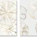 2 Pieces Coastal Wall Art Sea Shell Sand Dollar Painting Modern Abstract Gold and Neutral Wall Decor Ocean Theme Artwork for Bedroom Living Room Ready to Hang 20x20Inchx2pcs