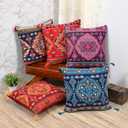 Indian Ethnic Pillow Covers Throw Cover for Couch Western Arabian Decor Set of 5 Colorful Cushion Boho Holiday Sofa Stuff Large Indie Bohemian Mandala Decoration Set of 5 (16"X16")