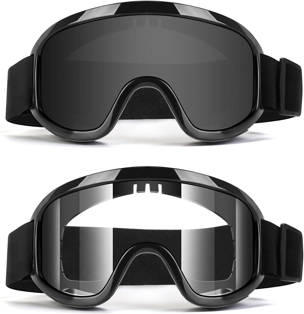 Motorcycle Goggles for Dirt Bike, ATV Motocross, Riding, Ski Helmet - UV400 Dustproof Windproof (Clear+smoke)