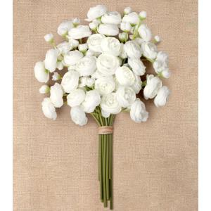Ranunculus Artificial Flowers 18 Pcs, Faux Silk Mini Peonies Bulk Flowers for Vase, Fake Wedding Filler Flowers for DIY Bouquets, Centerpieces Arrangements Bridal Shower Decor, White