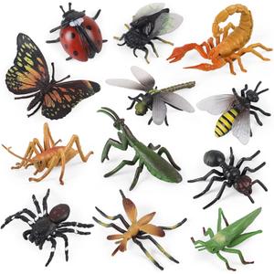12 PCS Fake Bug Toys for Kids, Plastic Bugs Animal Figures Halloween Party Favor Cake Topper Insect Figurines
