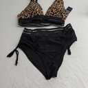 Blooming Jelly Women High Waisted Bikini Sets Tummy Control Swimsuits Color Block Two Piece Drawstring Bathing Suit (Large, Leopard Mesh)