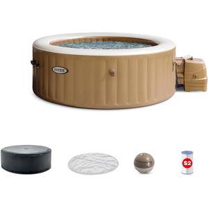 INTEX 28425EH PureSpa Bubble Massage Spa Set Outdoor Inflatable Portable Hot Tub, Includes Energy Efficient Spa Cover, Saltwater System Ready, 4 Person, 77in x 28in