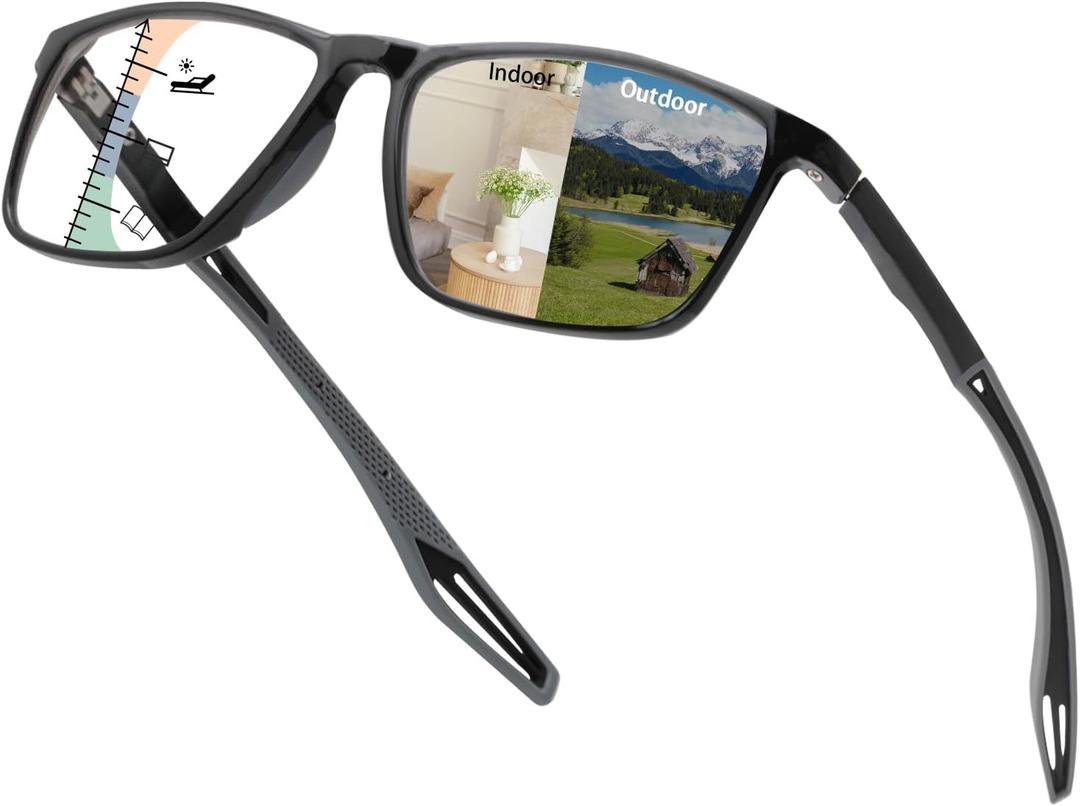 Full Frame Photochromic Multifocus Reading Glasses Blue Light Blocking Transition Computer Readers Sunglasses (3.0, Black)