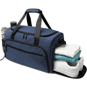 Gym Bag for Men Women, Small Fitness Workout Sports Bag with Wet Pocket & Shoes Compartment, Water Resistant Overnight Weekender Duffel Bag (Blue)