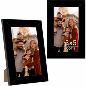 2 Packs 3x5 Picture Frame Black, Engineered Wood 3 x 5 Photo Frame, 3 by 5 Photo Poster Frame for Wall Hanging and Tabletop Set of 2, Black