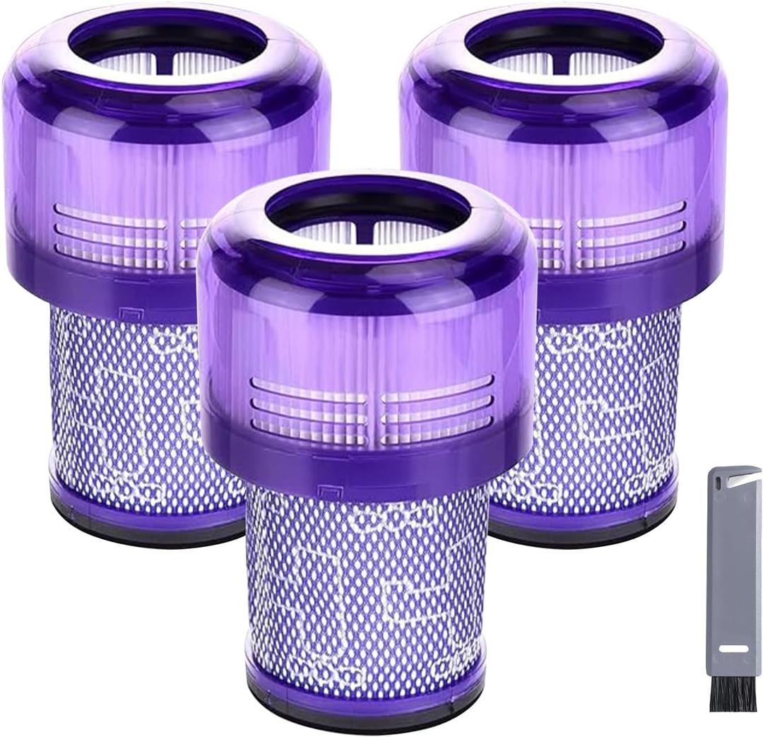 3 Pack Filter Replacement for Dyson V12 Detect Slim, V12 Slim Absolute, V12 Slim Motorhead,V12 Detect Slim Fluffy,3 Filters and 1 Clean Brush, Compare to Part 971517-01