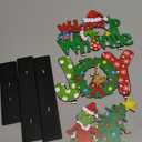 3 Pieces Christmas Table Signs Decorations, Green Elf Dog JOY Table Centerpiece Wooden Sign, Christmas Tree Tabletop Decor for Xmas Holiday Winter Party Indoor Tiered Tray Home Green Red