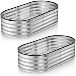 Plant & Plot Galvanized Raised Garden Beds Outdoor // 4×2×1 ft (2-Pack) Planter Raised Beds for Gardening, Vegetables, Flowers // Large Metal Garden Box (Silver) // Patented Tool-Free Design