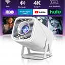 Mini Projector with WiFi and Bluetooth, 4k Support Full Hd 1080P Portable Outdoor Movie Projector with Android System & Built-in Apps, Smart Proyector for Bedroom, Phone and Movie Night