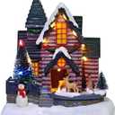 Christmas Village Sets, Christmas Village Houses Accessories Church with 8 Songs & LED Lights Collectible Building Decorations for Home