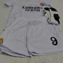 Pitch and Trek Madrid 24/25 Home Kids Soccer Jersey Shirts Football Futbol Socks Gift Set Youth Sizes (28 (10-11 Years), White 9)