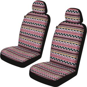 Baja Saddle Blanket Car Seat Covers Front Set, Washable Breathable Striped Woven Cloth Seat Covers for Cars, SUV, Truck,Airbag Compatible(Pink), Pack of 1 