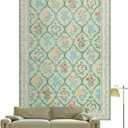 YIHOUSE 5x7 Washable Rug for Bedroom, Green Floral Rugs for Living Room Non Slip Ultra-Thin Large Boho Rug for Kids Playroom, Classroom, Girls Dorm, Nursery, Green Multi