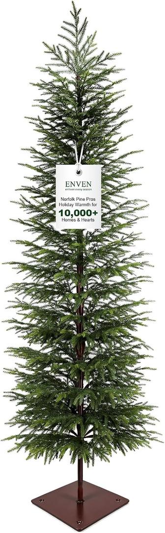 6FT Unlit Artificial Norfolk Pine Tree, Real-Touch PE Material, Family & Pet Friendly, Faux Slim Christmas Tree with Heavy-Duty Base for Indoor Outdoor Decor