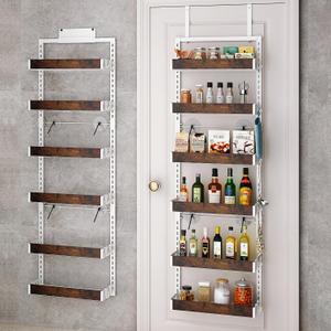 bukfen Over the Door Pantry Organizer, 6-Tier Adjustable Wooden Basket Kitchen Pantry Door Organization and Storage, Heavy-Duty Metal Hanging Kitchen Spice Rack,D6.3 x W17.71 x H50.60 inch,White | Adjustable, Heavy-Duty, Kitchen Spice Rack