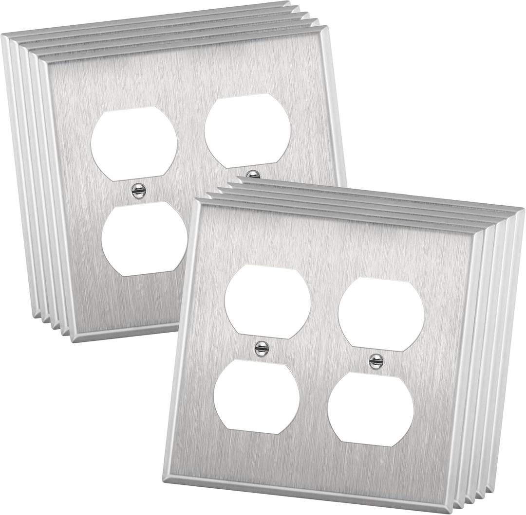 ENERLITES Duplex Receptacle Outlet Metal Wall Plate, Corrosion Resistant, Size 2-Gang 4.50" x 4.57", UL Listed, 7722-10PCS, 430 Stainless Steel, Silver (10 Pack)
